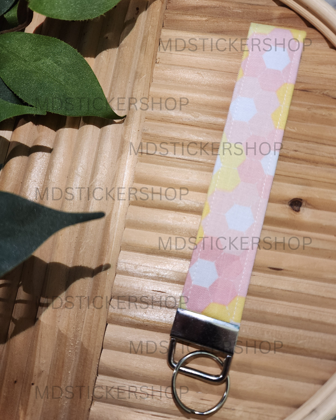 Hex Floral Print Fabric Keychain, Key Fob