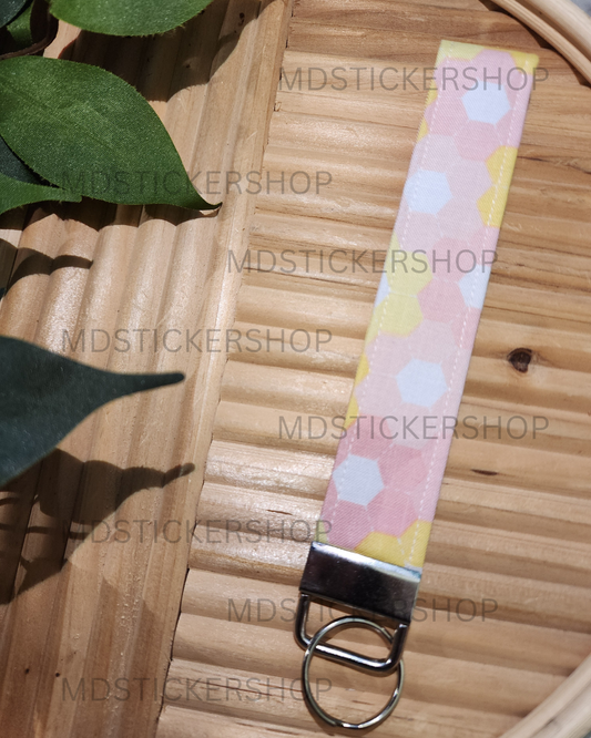 Hex Floral Print Fabric Keychain, Key Fob