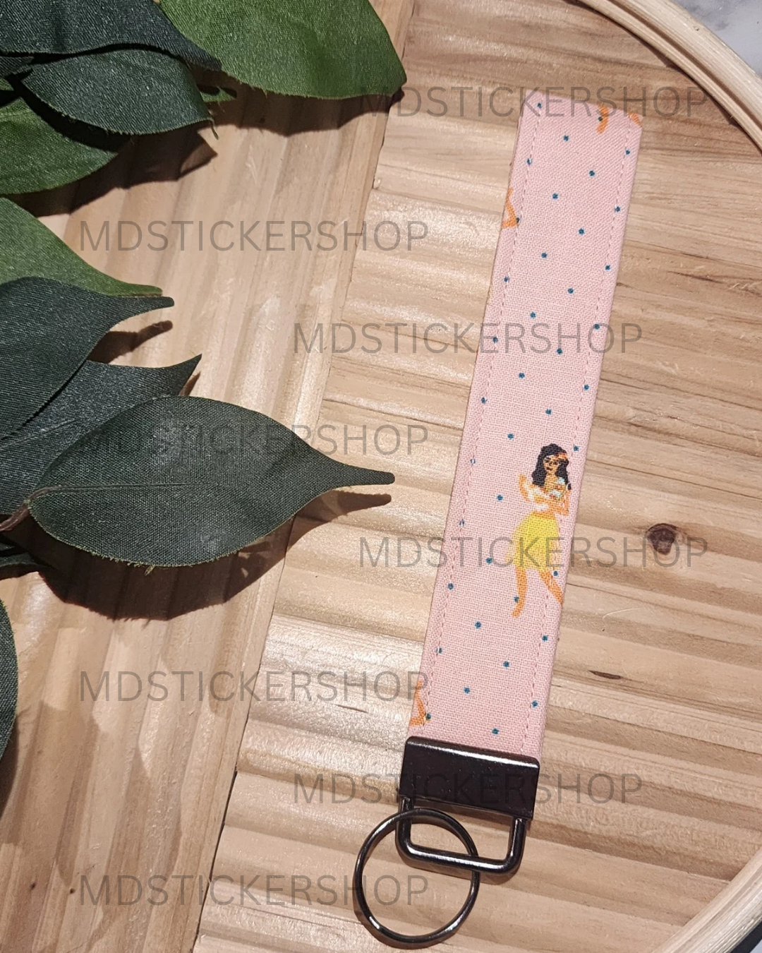 Hula Dancer Print Fabric Keychain, Key Fob