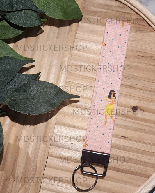 Hula Dancer Print Fabric Keychain, Key Fob