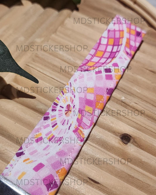 Pink Disco Print Fabric Keychain, Key Fob