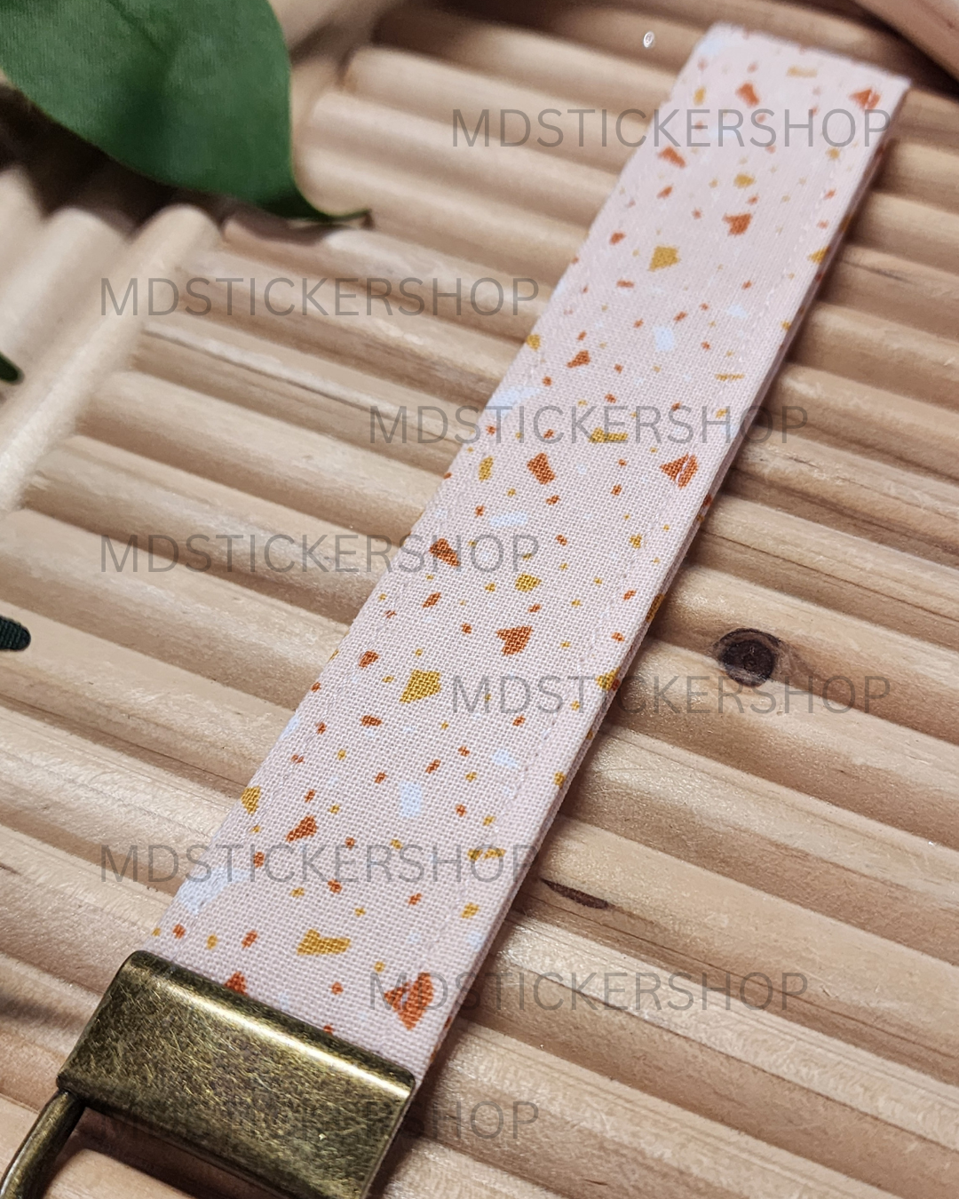 Peach Terazzo Print Fabric Keychain, Key Fob