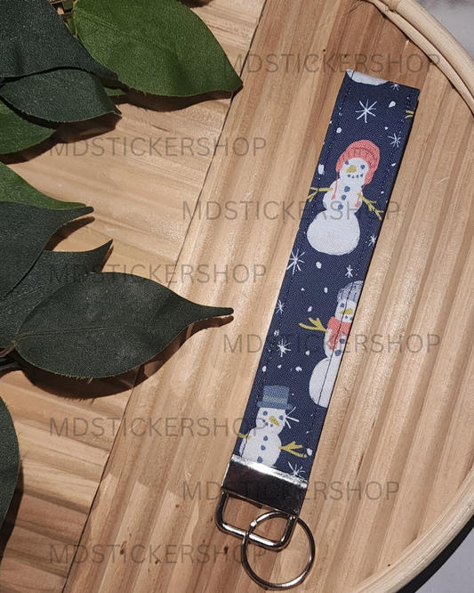 Snowman Print Fabric Keychain, Key Fob