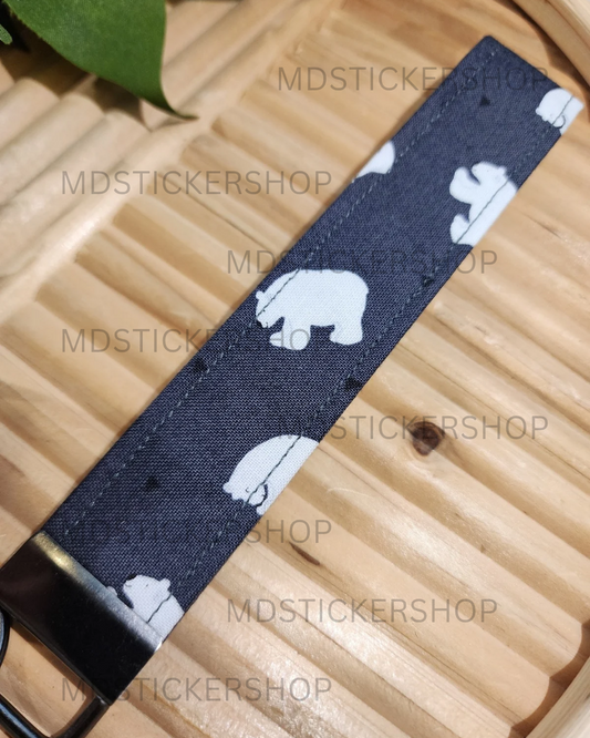 Polar Bear Print Fabric Keychain, Key Fob