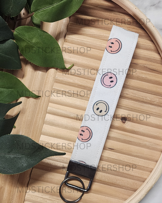 Warm Smiley Print Fabric Keychain, Key Fob