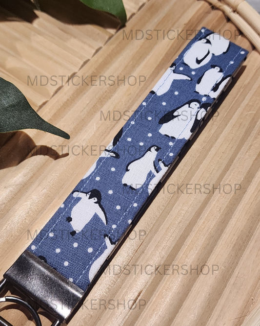 Penguin Print Fabric Keychain, Key Fob