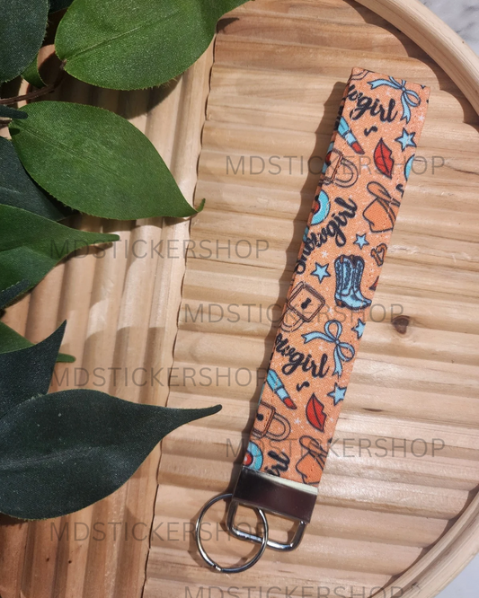 Showgirl in Orange Print Fabric Keychain, Key Fob