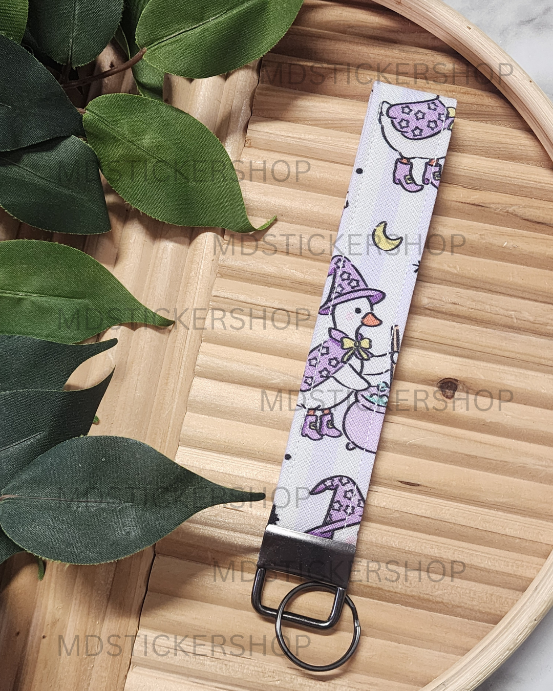 Witchy Goose Print Fabric Keychain, Key Fob
