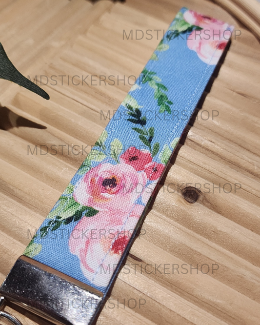 Peony Print Fabric Keychain, Key Fob
