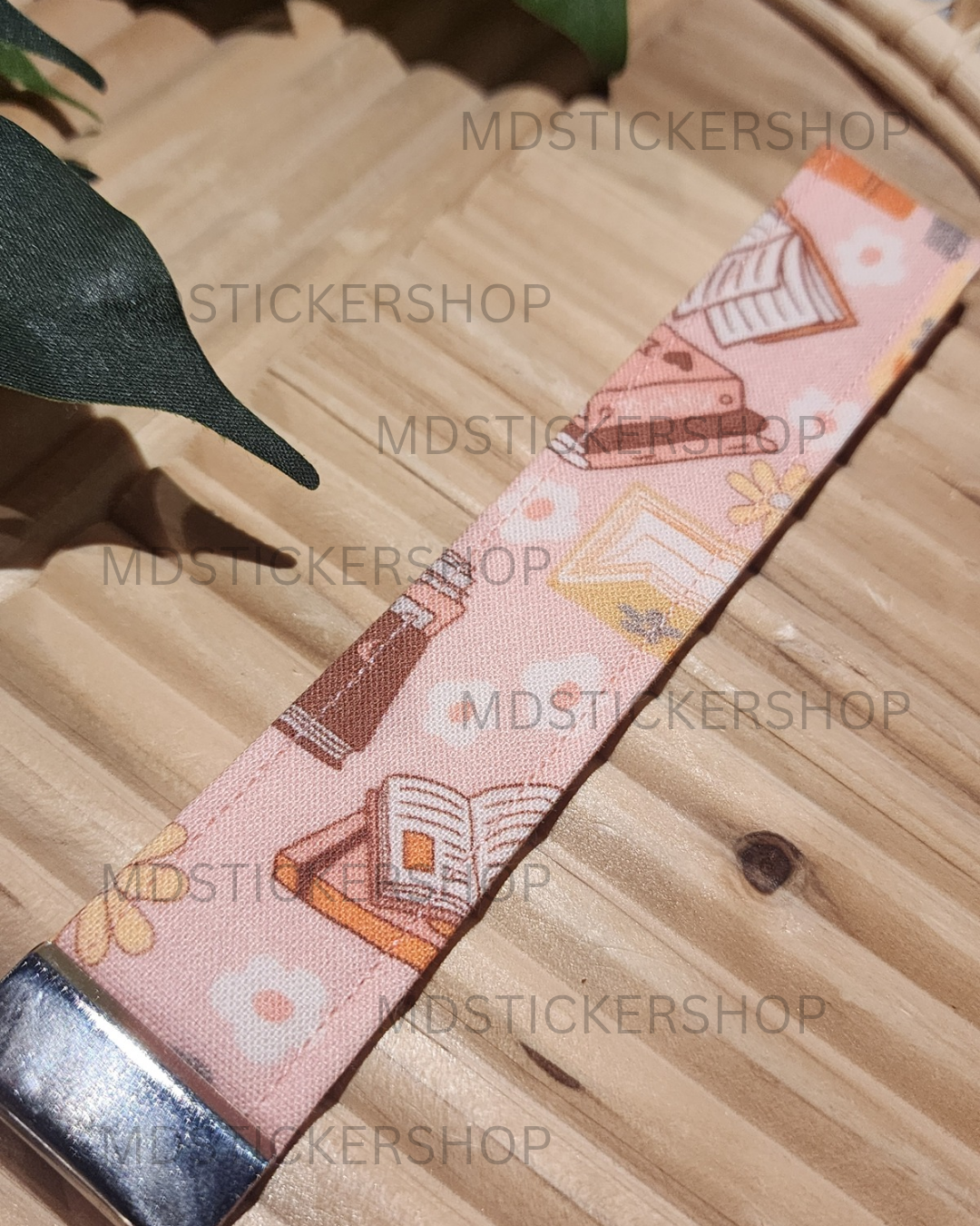 Floral Book Print Fabric Keychain, Key Fob