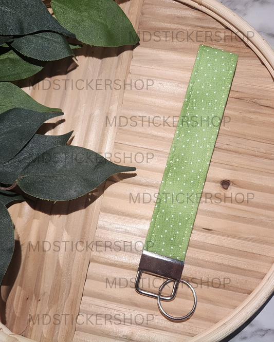 Lime Dot Print Fabric Keychain, Key Fob