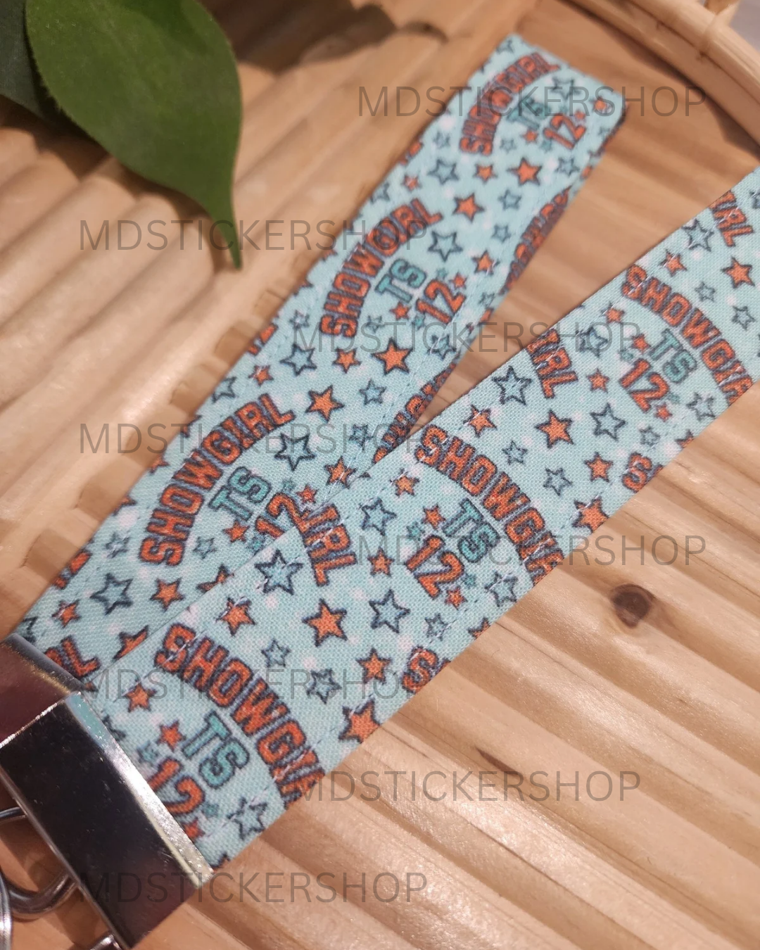 Showgirl 12 in Mint Print Fabric Keychain, Key Fob