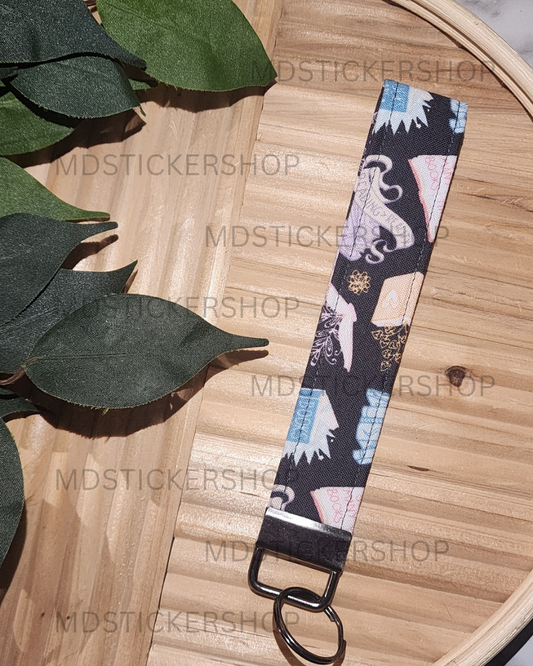 Book Print Fabric Keychain, Key Fob