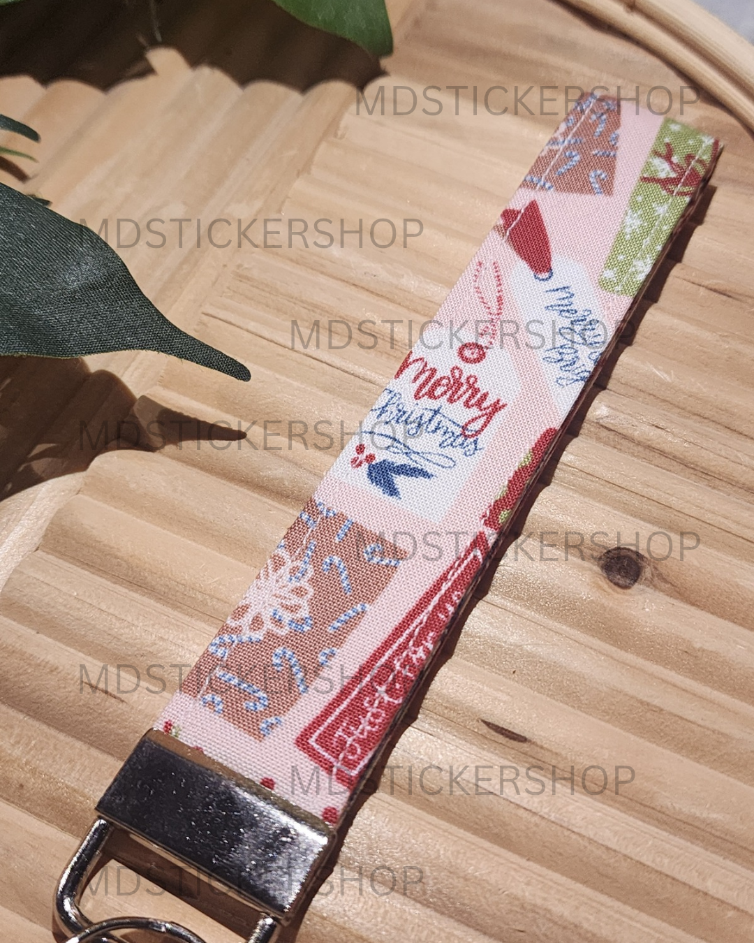 Christmas Present Print Fabric Keychain, Key Fob
