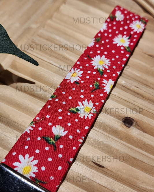 Red Dot Daisy Print Fabric Keychain, Key Fob
