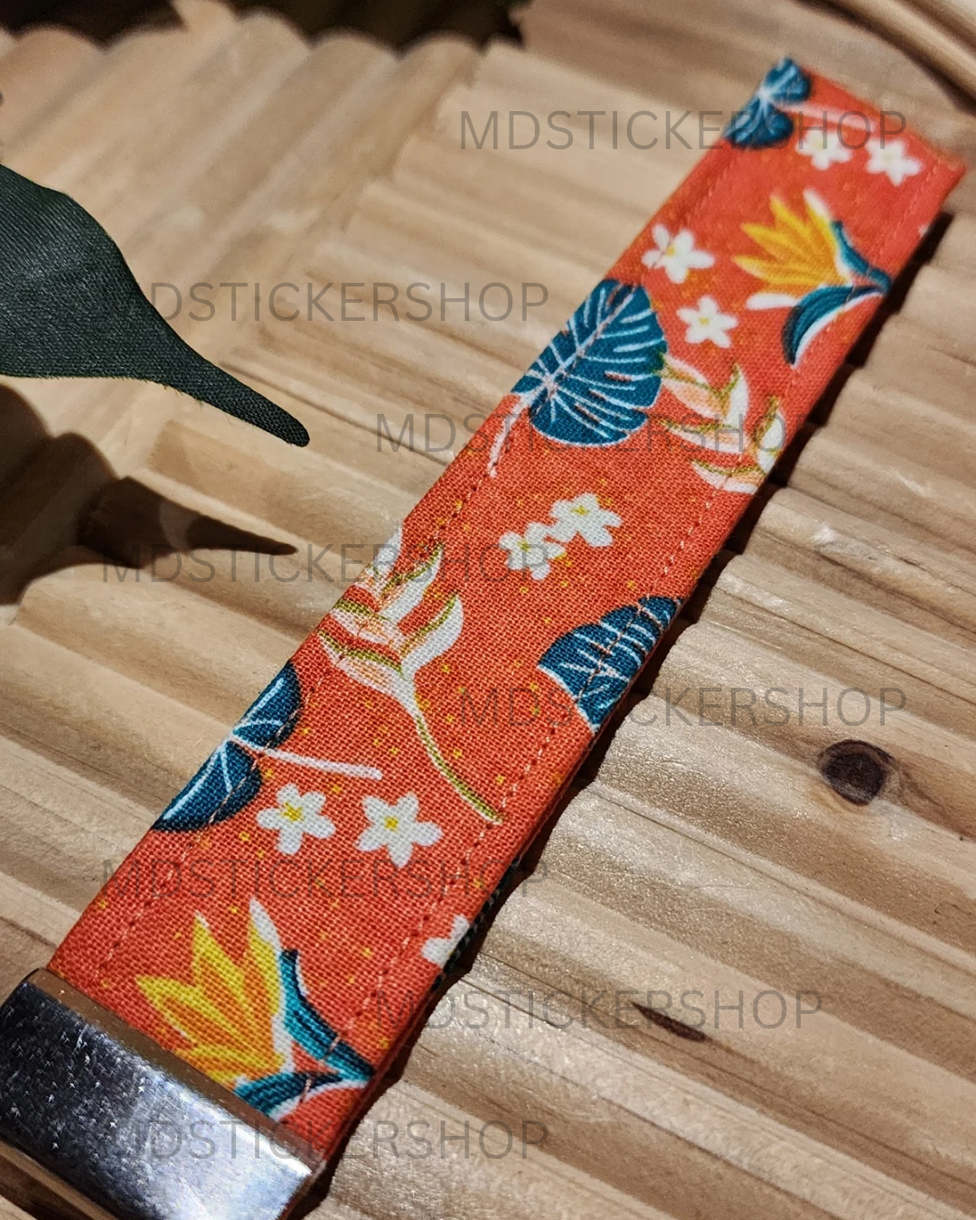 Orange Tropical Print Fabric Keychain, Key Fob