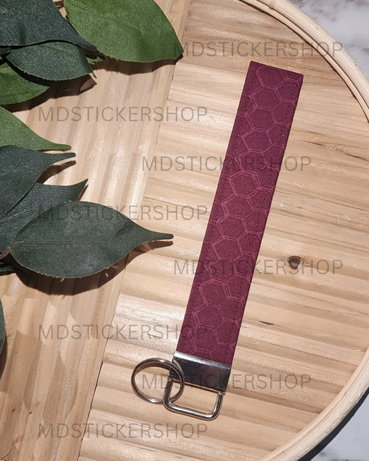 Maroon Honeycomb Print Fabric Keychain, Key Fob
