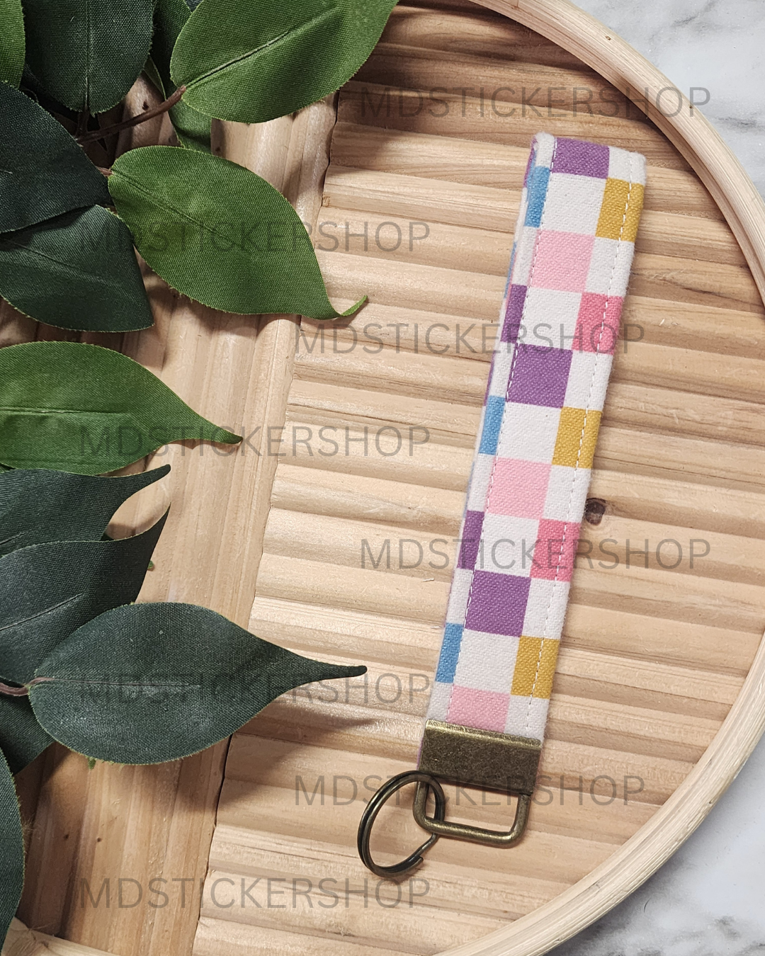 Colorful Check Print Fleece Fabric Keychain, Key Fob
