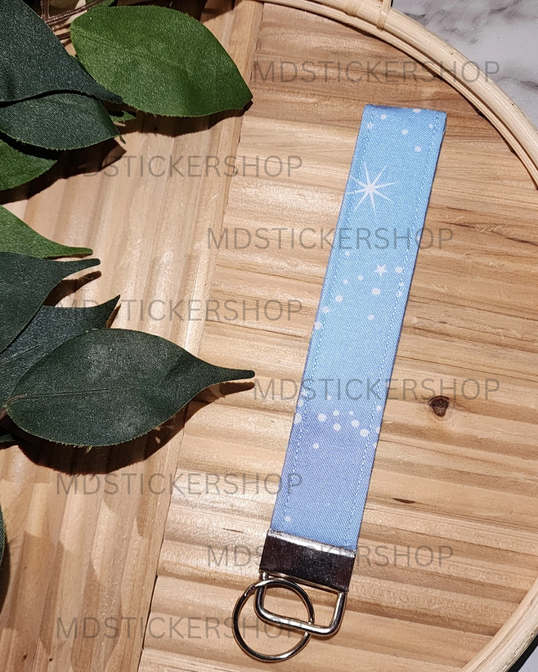 Pastel Star Print Fabric Keychain, Key Fob