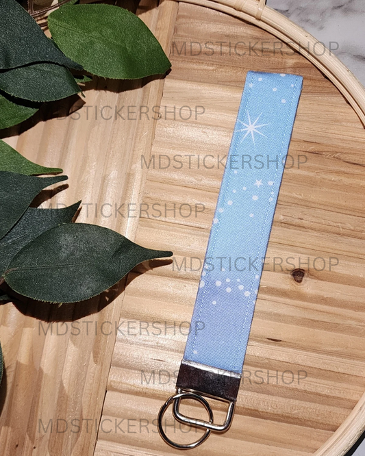 Pastel Star Print Fabric Keychain, Key Fob