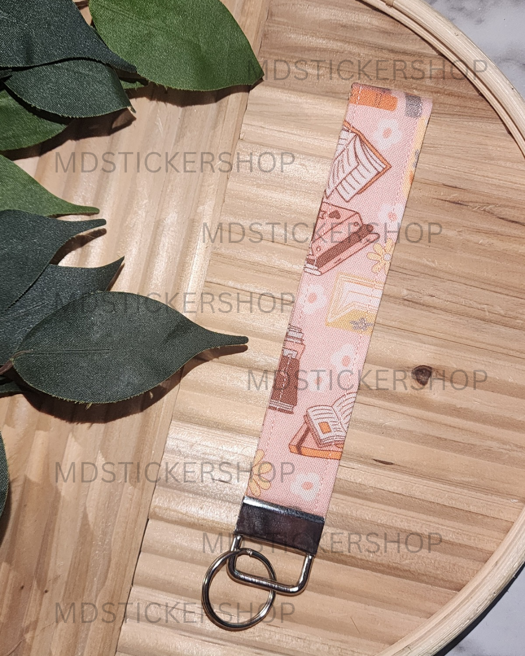 Floral Book Print Fabric Keychain, Key Fob