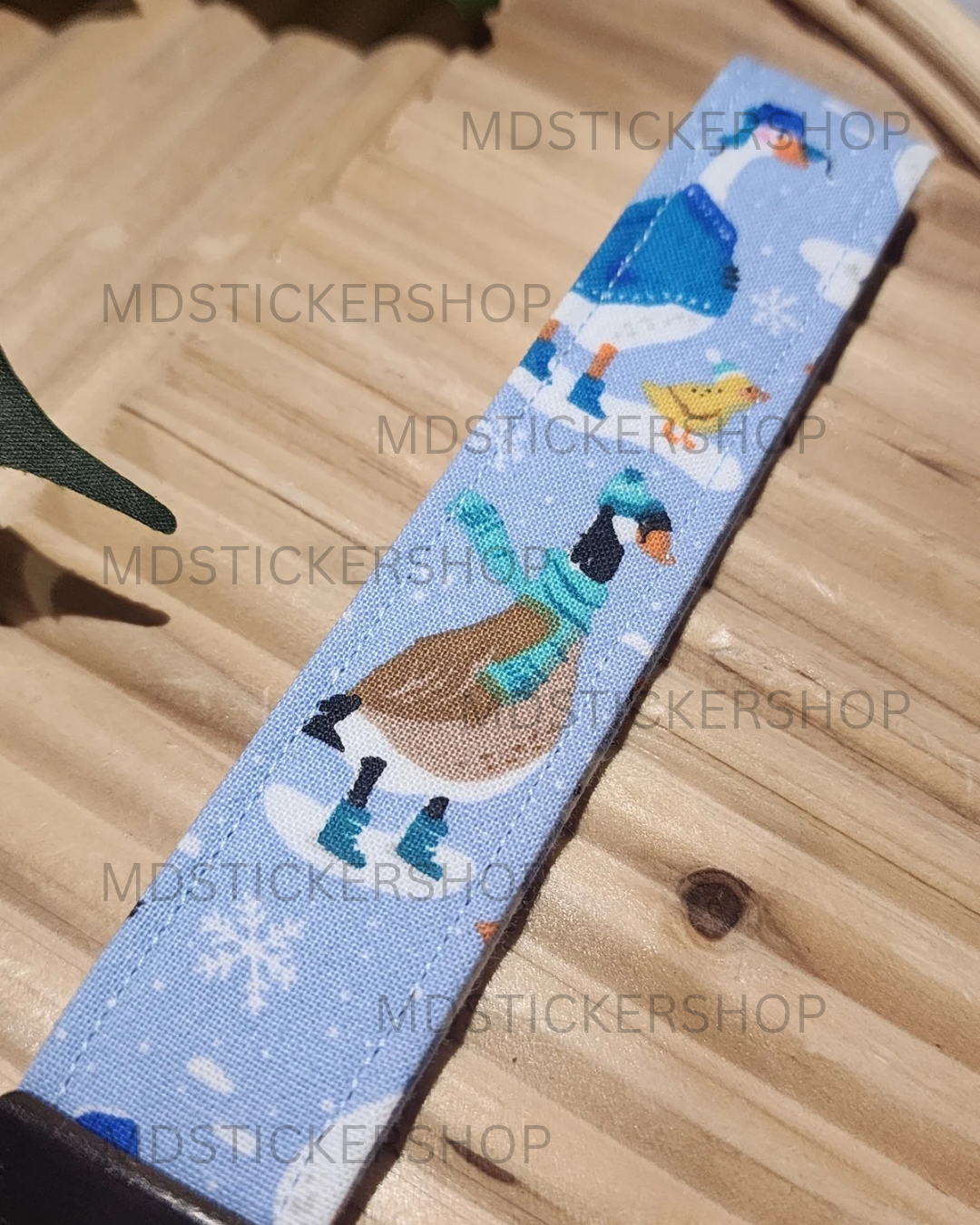 Winter Goose Print Fabric Keychain, Key Fob
