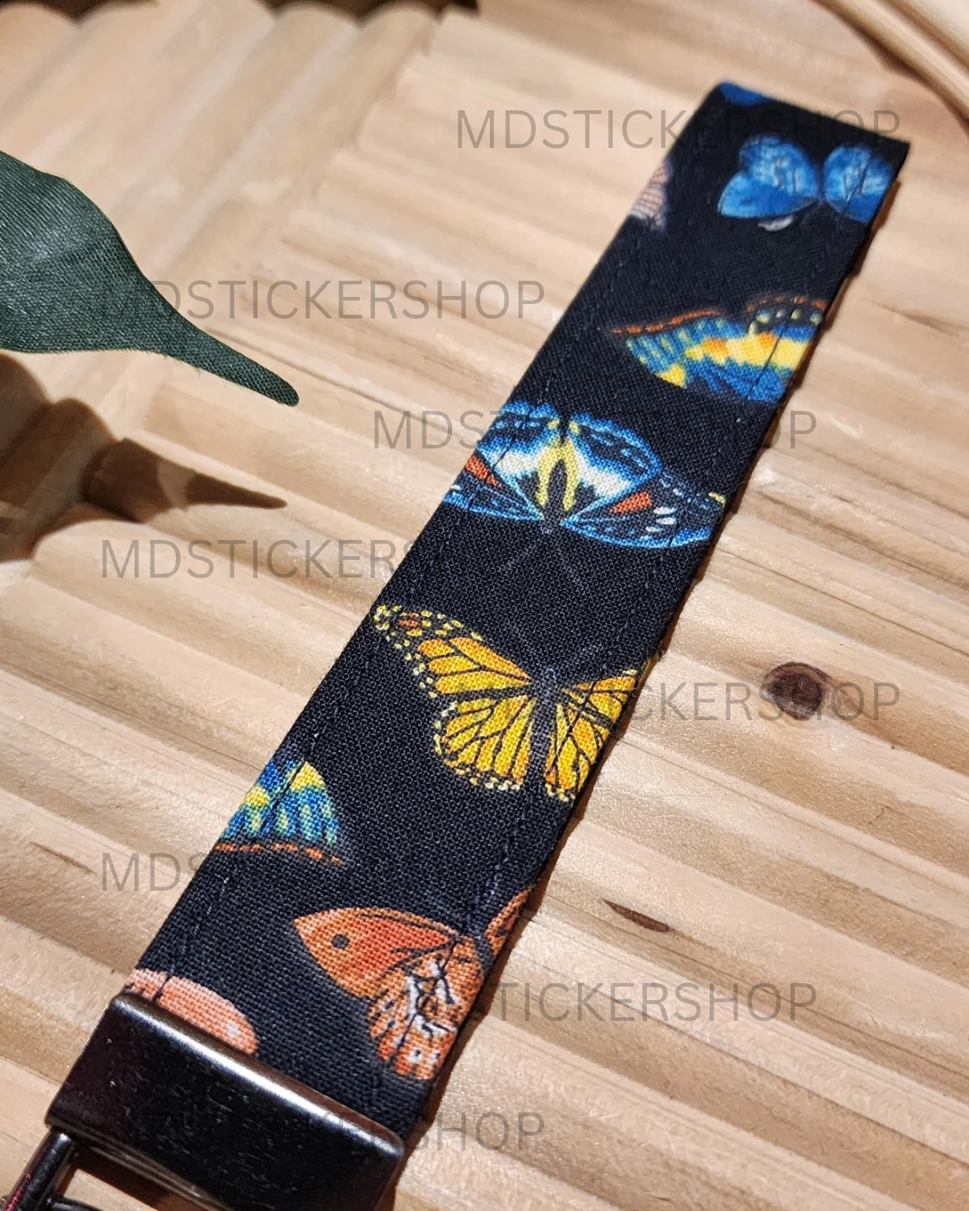 Black Butterfly Print Fabric Keychain, Key Fob
