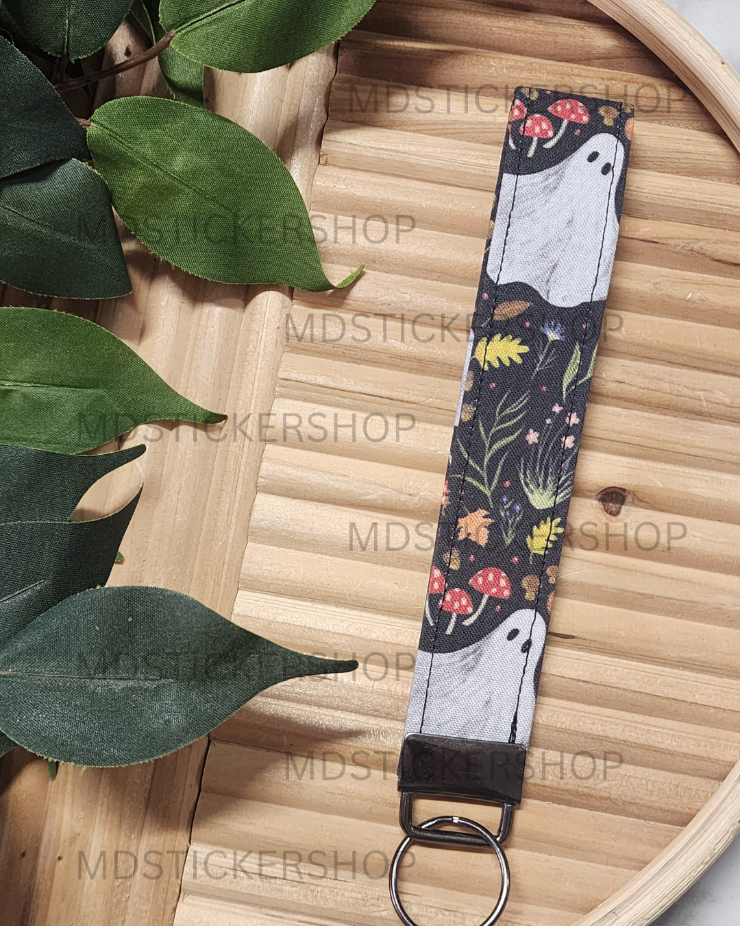 Garden Ghost Print Fabric Keychain, Key Fob