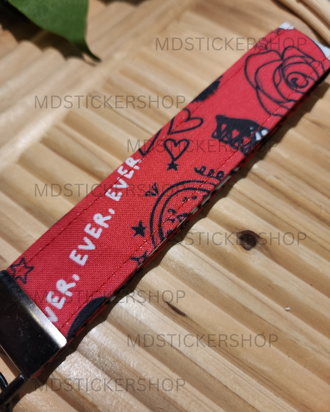 RED Print Fabric Keychain, Key Fob