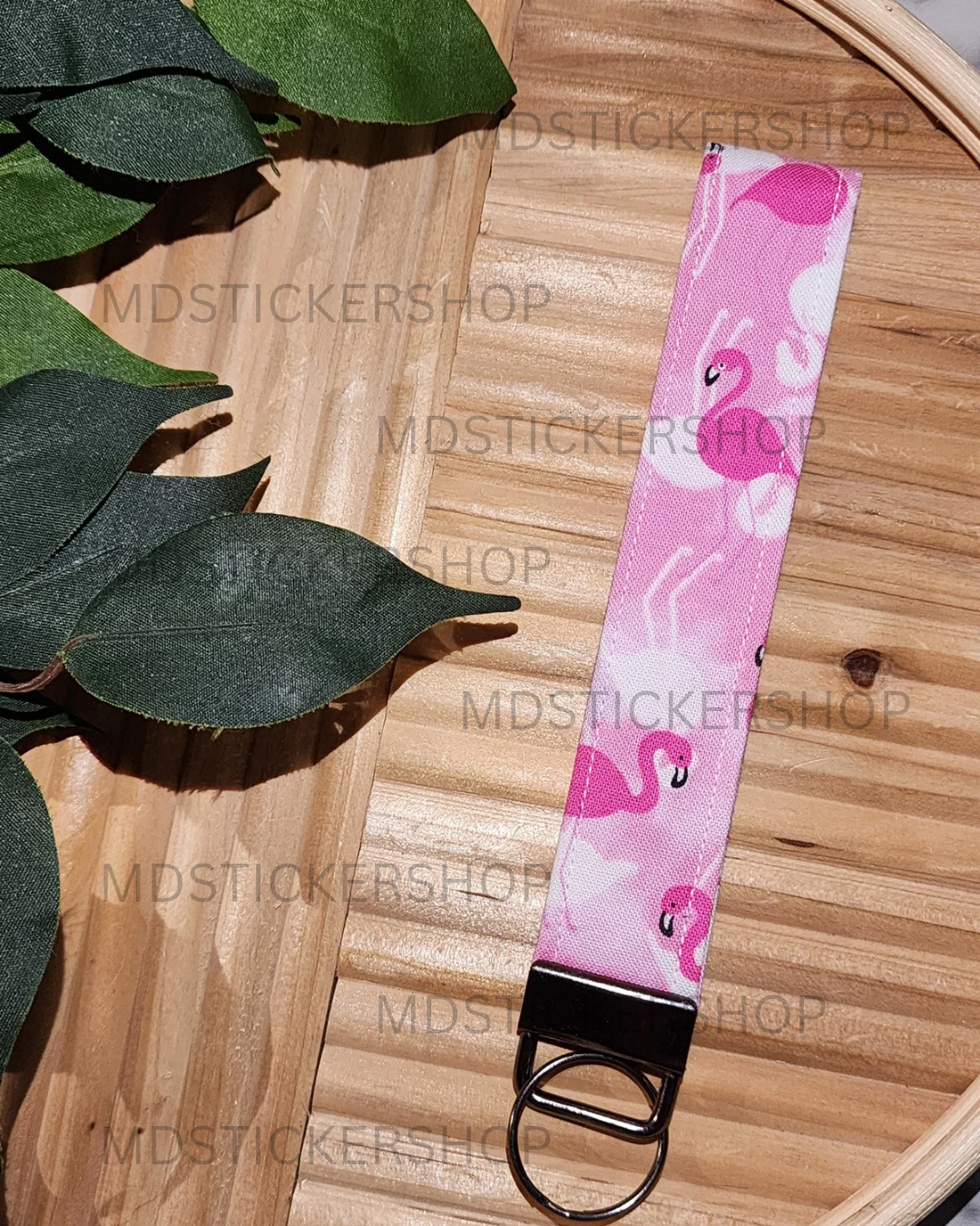 Flamingo Print Fabric Keychain, Key Fob