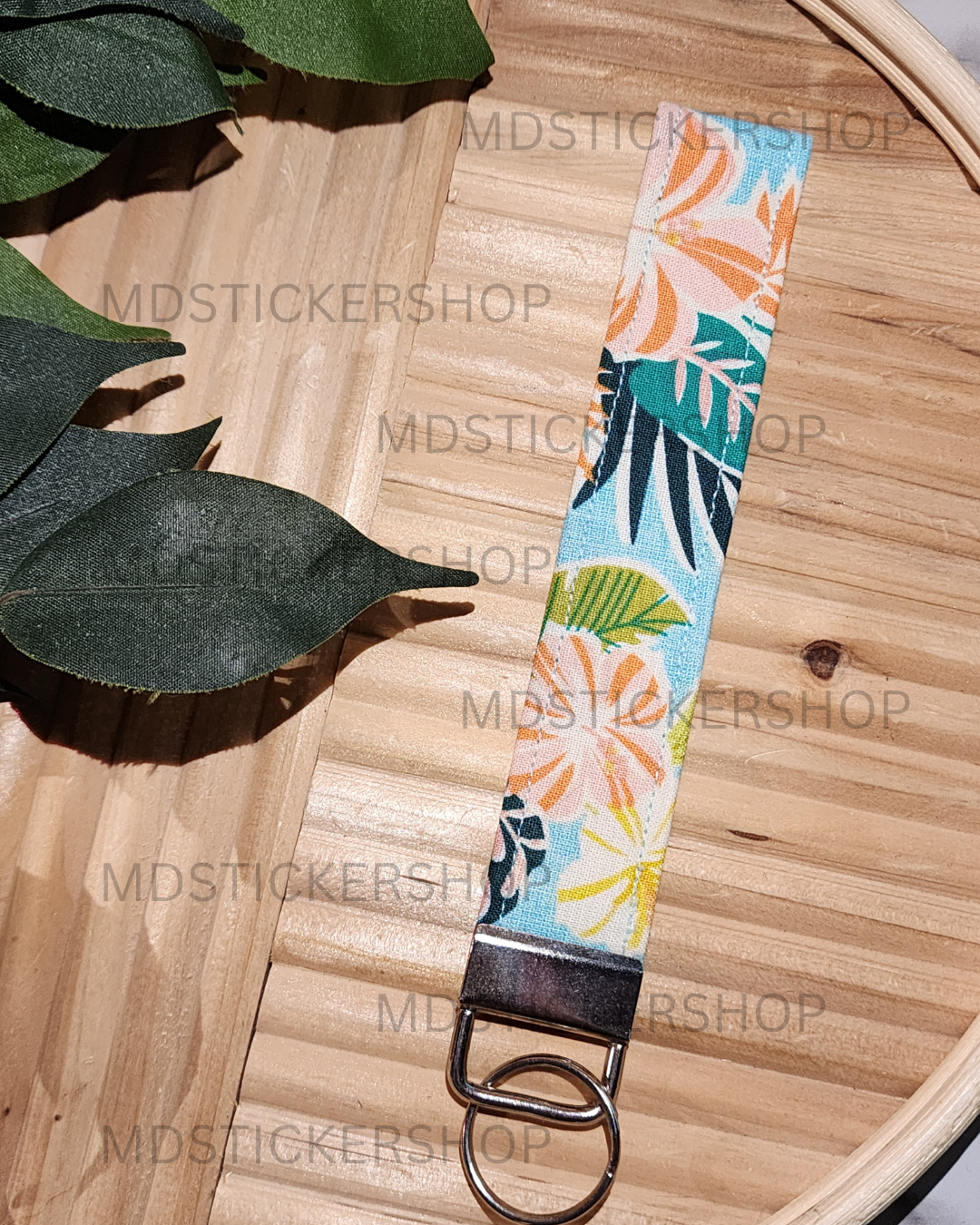 Tropical Print Fabric Keychain, Key Fob