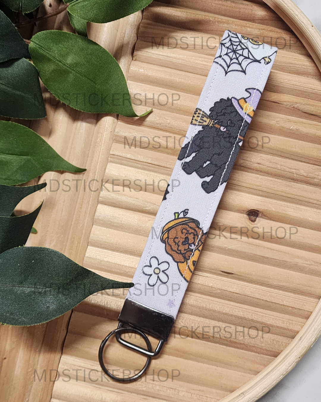 Spooky Pups Print Fabric Keychain, Key Fob