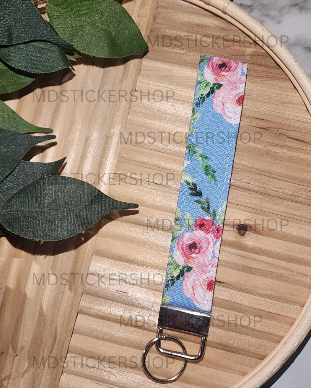 Peony Print Fabric Keychain, Key Fob