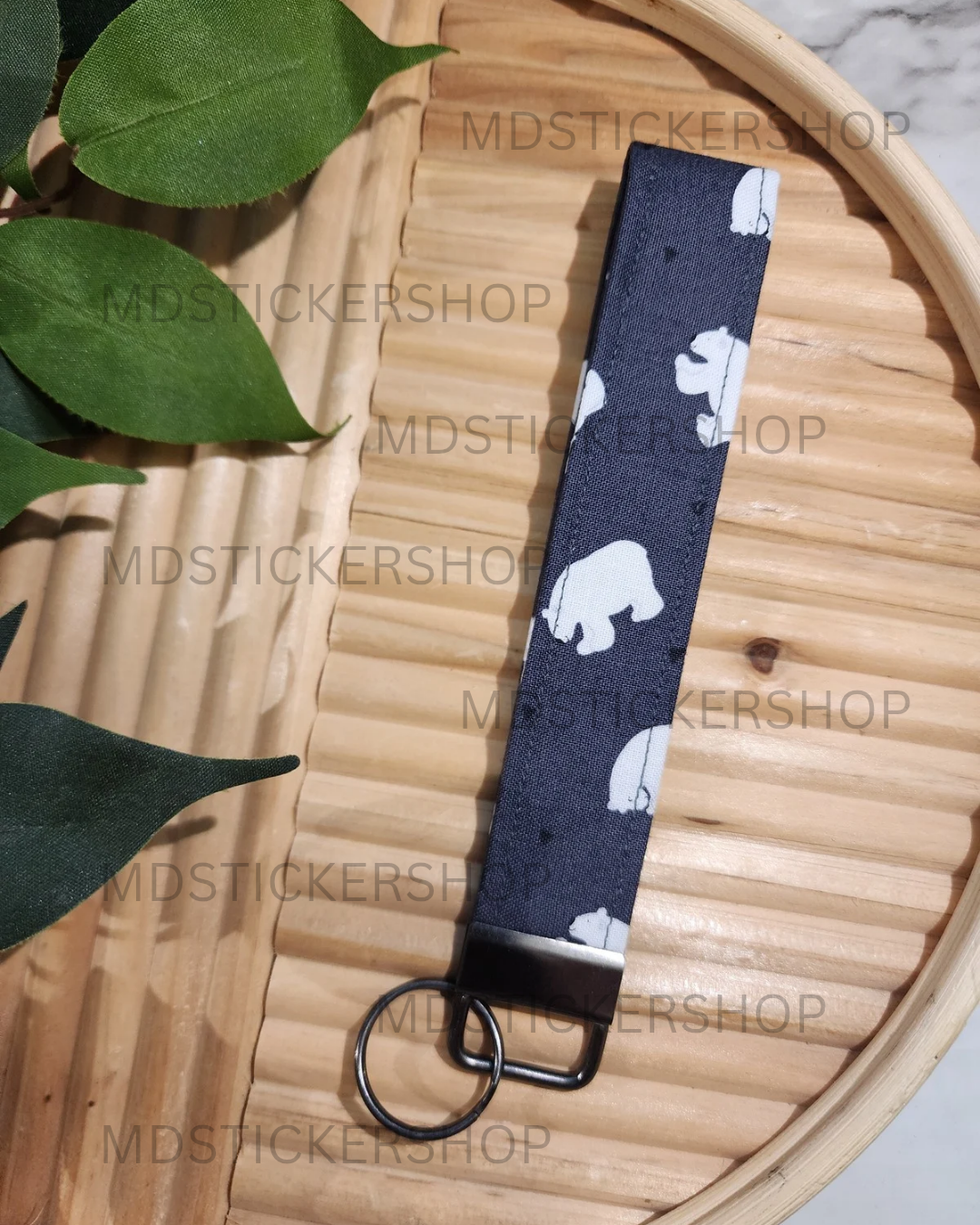 Polar Bear Print Fabric Keychain, Key Fob