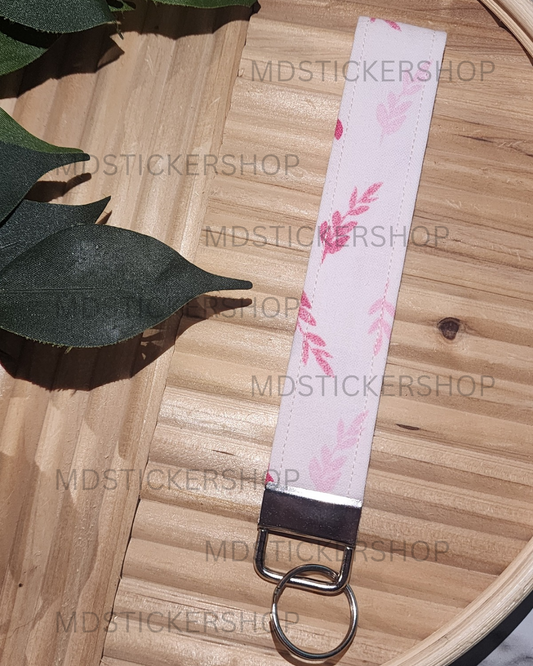Pink Greenery Print Fabric Keychain, Key Fob