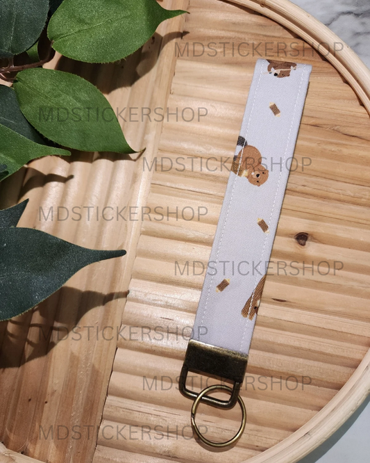 Beaver Print Fabric Keychain, Key Fob