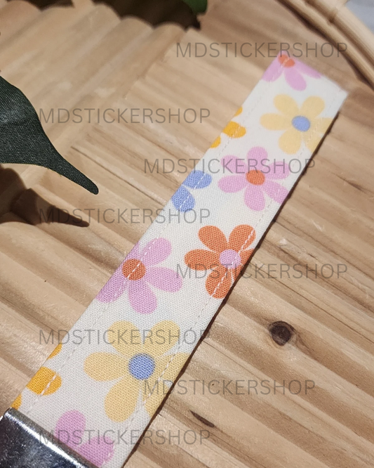 Pastel Daisy Print Fabric Keychain, Key Fob