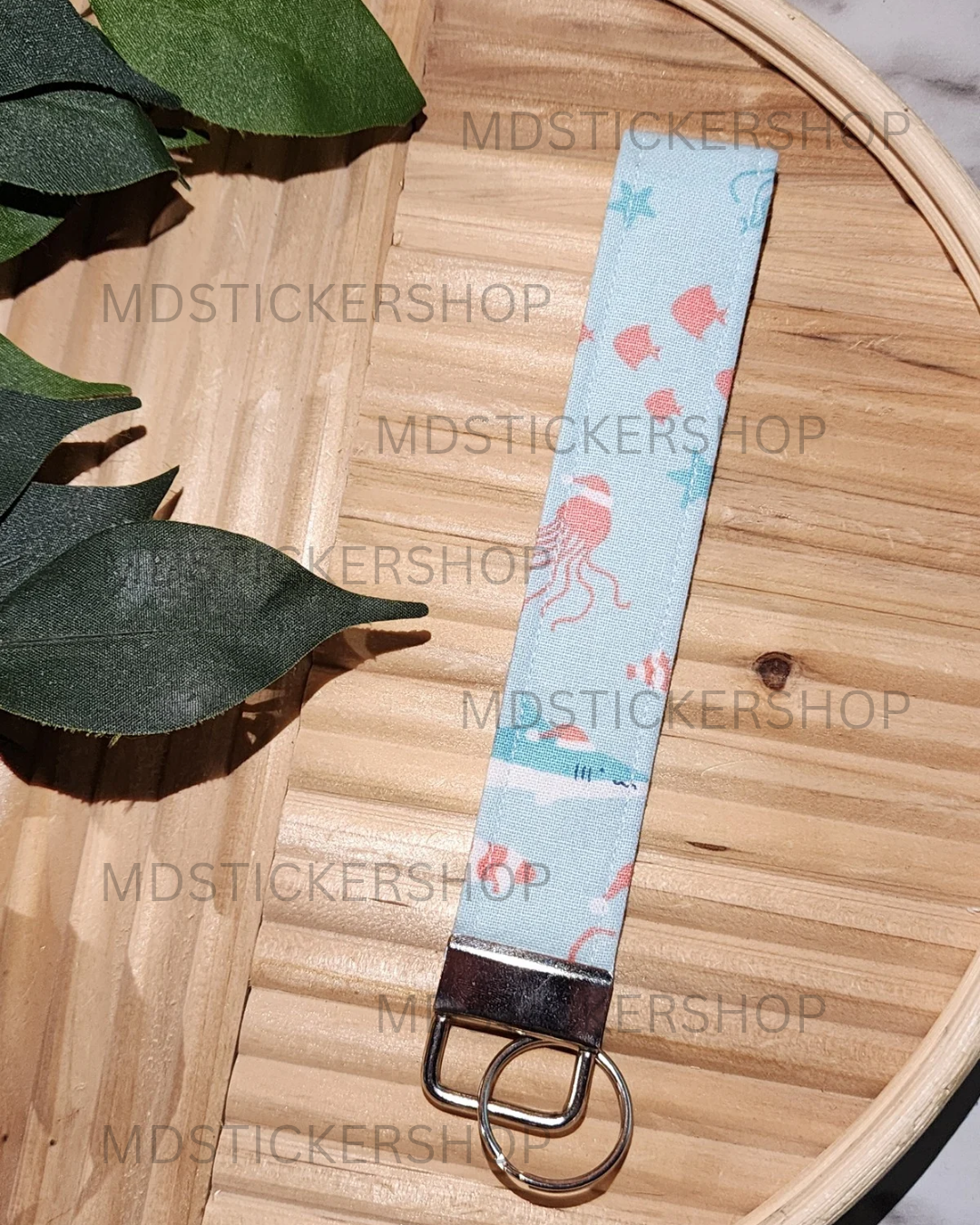 Holiday Sea Print Fabric Keychain, Key Fob