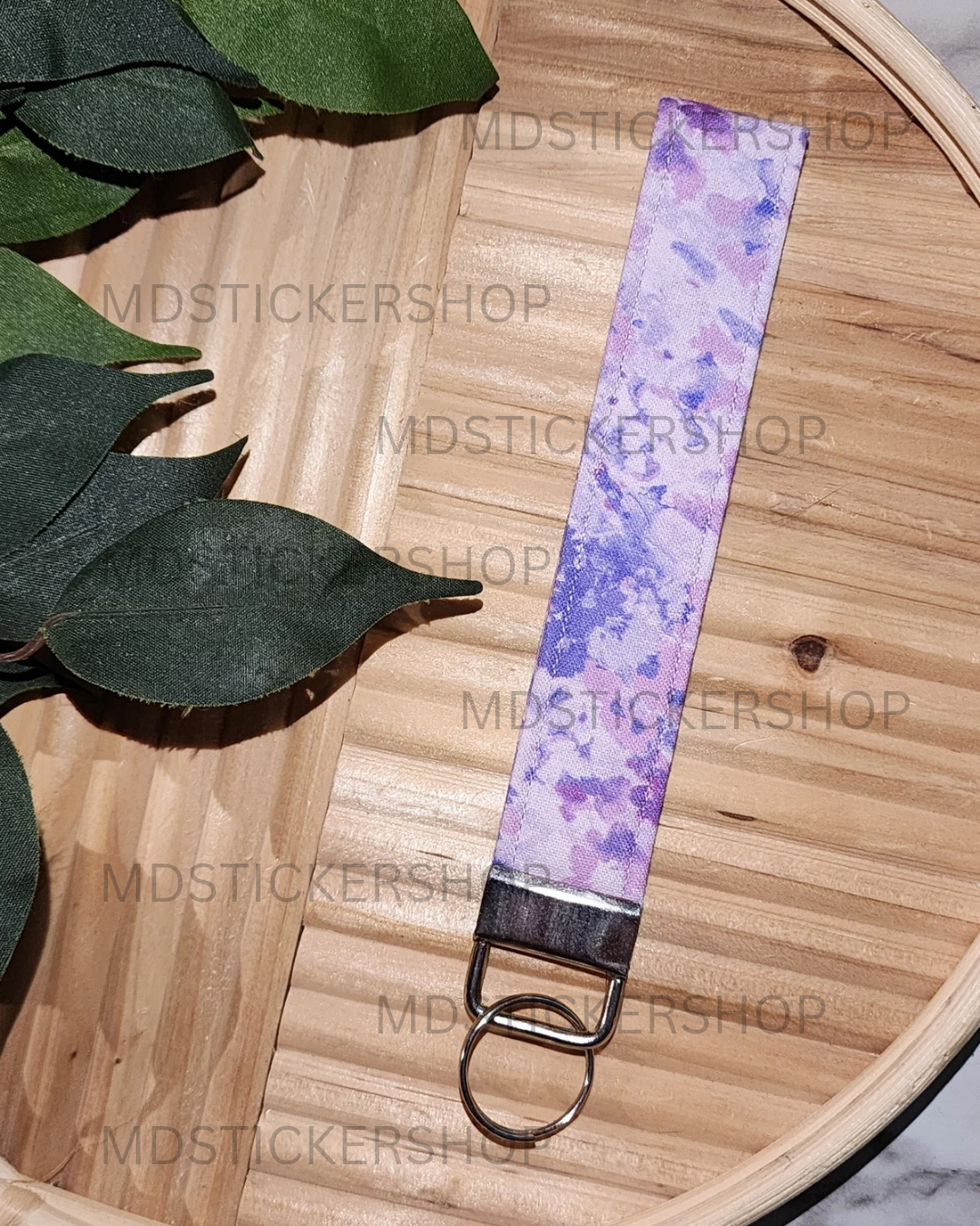 Purple Splatter Print Fabric Keychain, Key Fob