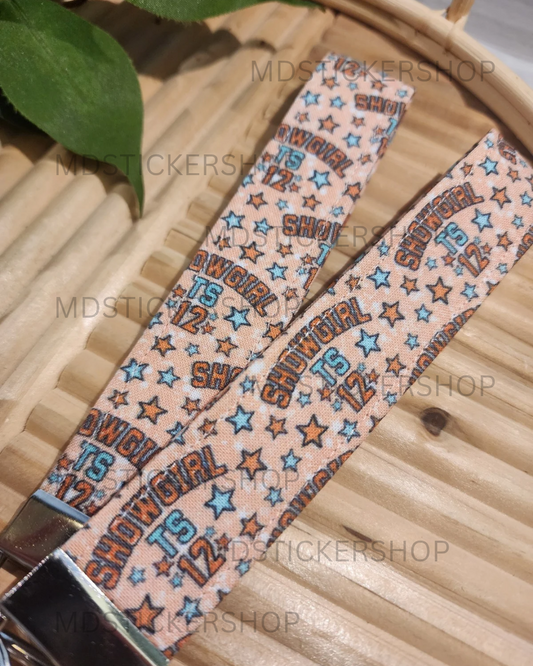 Showgirl 12 in Orange Print Fabric Keychain, Key Fob