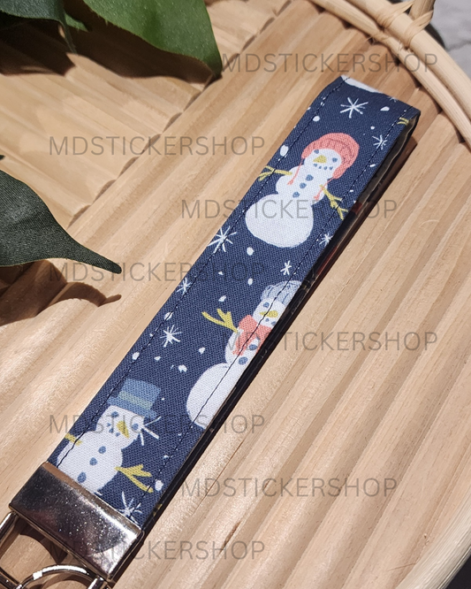 Snowman Print Fabric Keychain, Key Fob