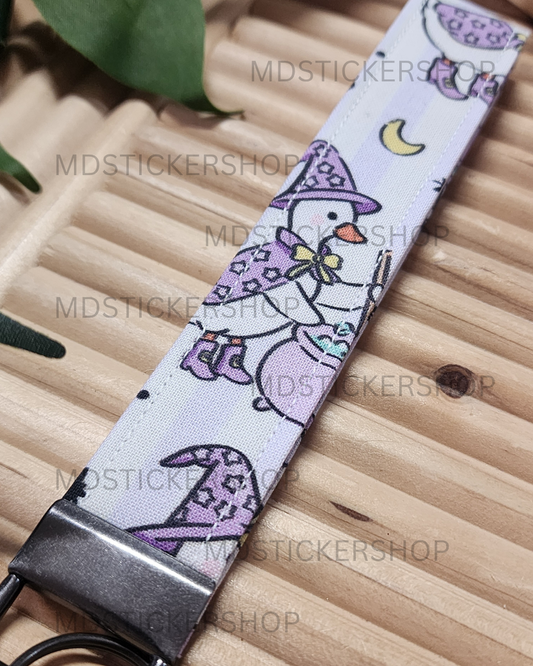 Witchy Goose Print Fabric Keychain, Key Fob