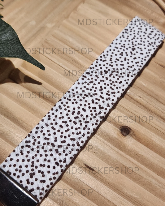 Black Dots on White Print Fabric Keychain, Key Fob