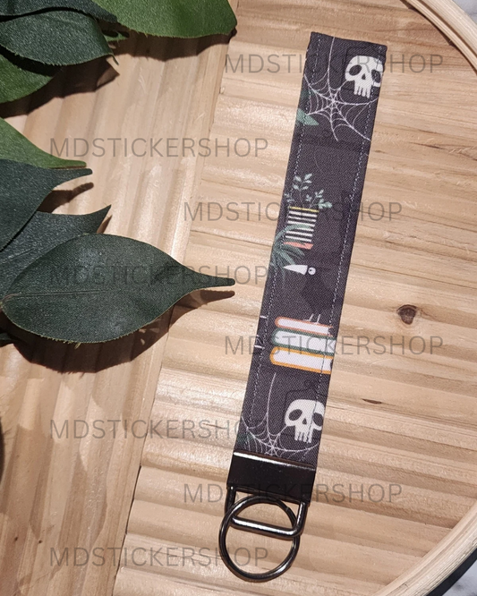 Spooky Book Print Fabric Keychain, Key Fob
