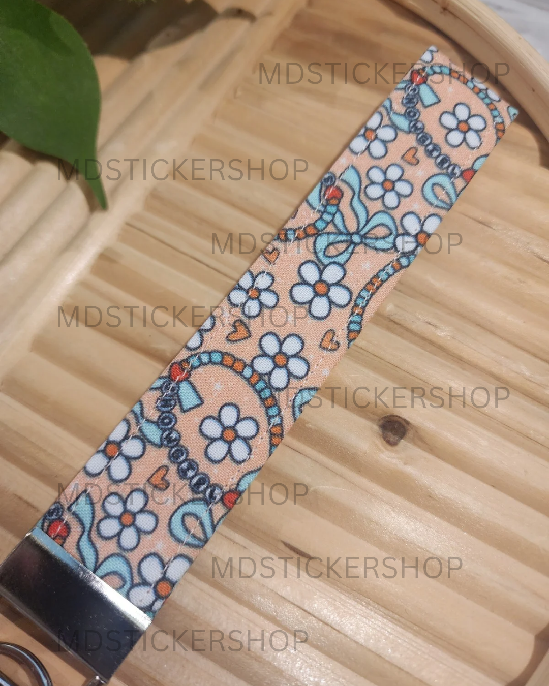 Showgirl Friendship Bracelets in Orange Print Fabric Keychain, Key Fob