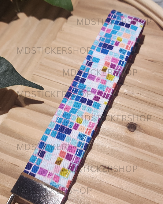 Pixel Print Fabric Keychain, Key Fob