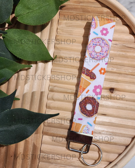 DD Coffee Print Fabric Keychain, Key Fob