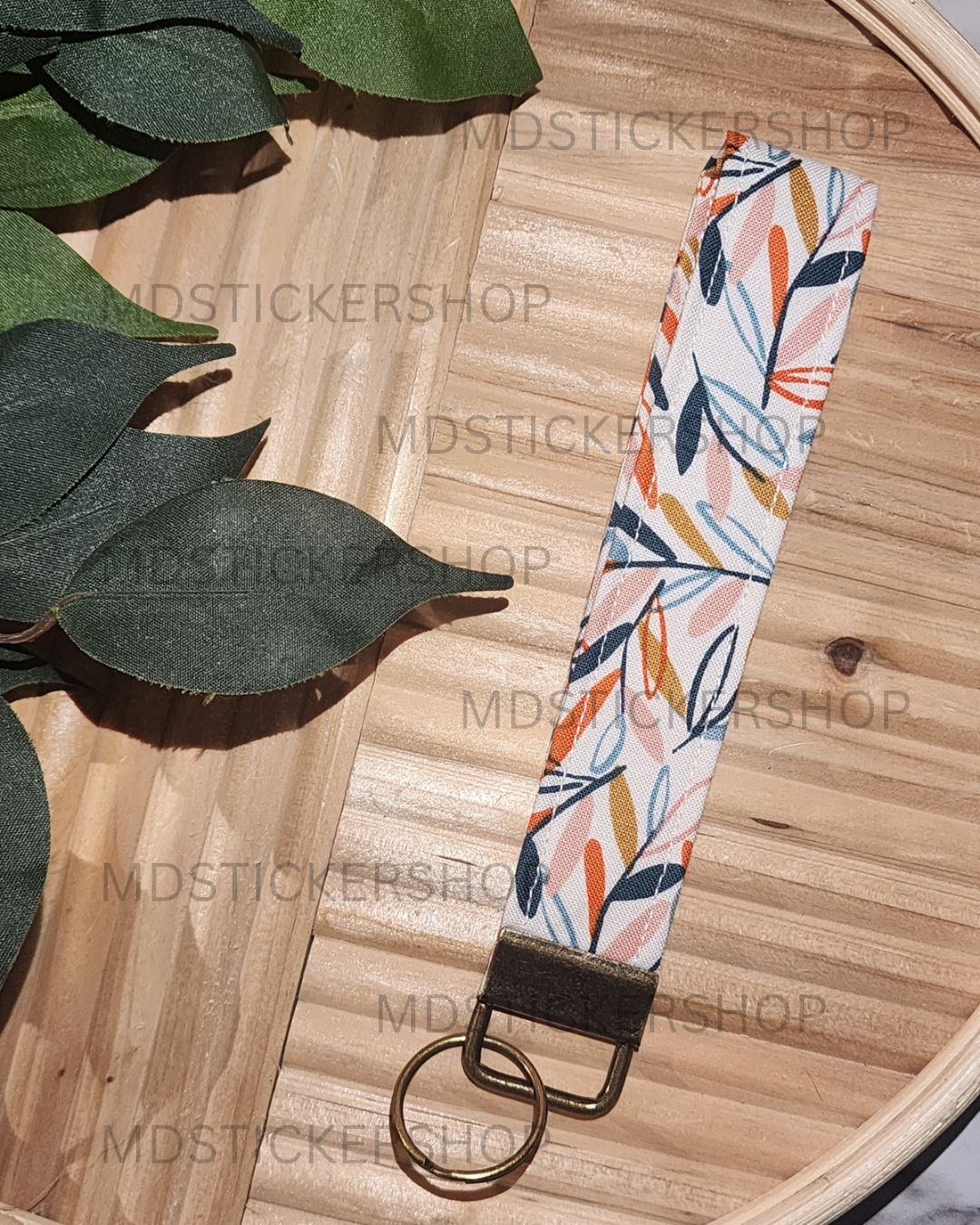 Colorful Greenery Print Fabric Keychain, Key Fob