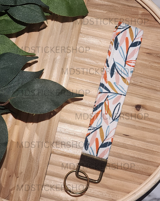 Colorful Greenery Print Fabric Keychain, Key Fob