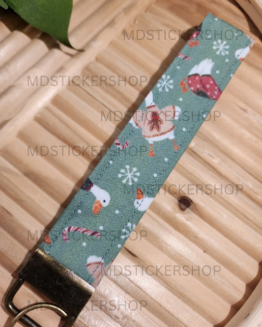 Holiday Goose Print Fabric Keychain, Key Fob
